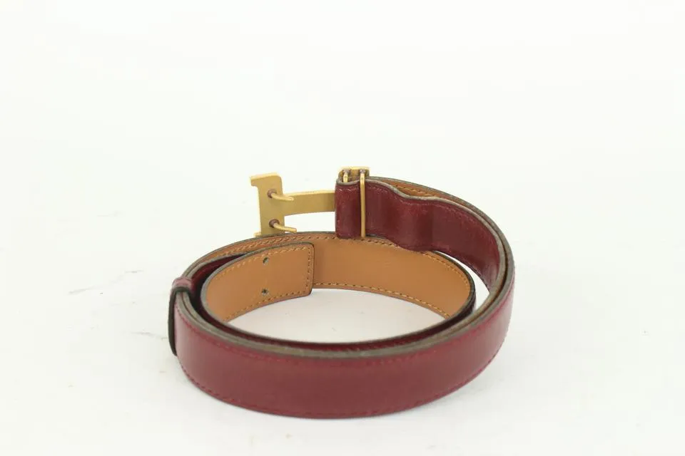Hermès Burgundy x Gold Reversible 24mm Constance H Logo Belt Kit 1014h12