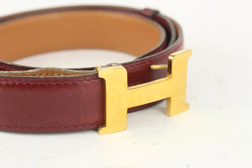 Hermès Burgundy x Gold Reversible 24mm Constance H Logo Belt Kit 1014h12