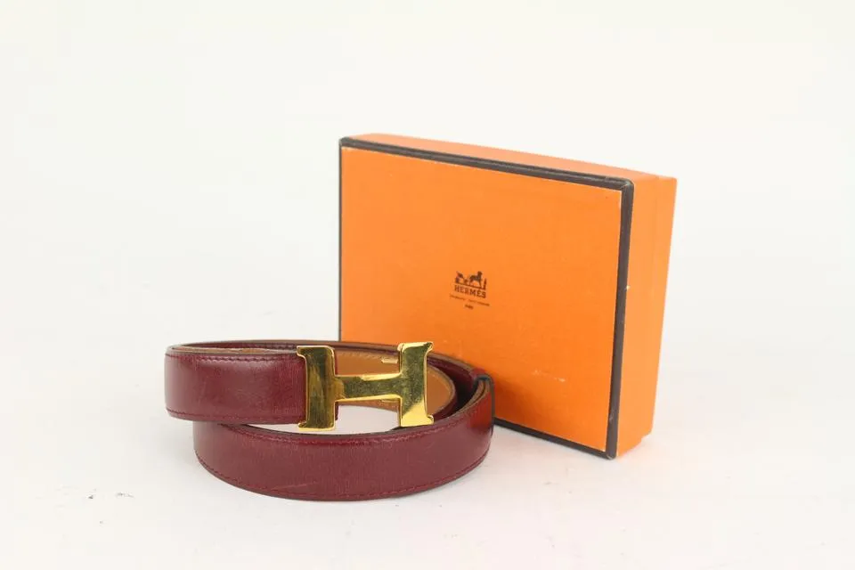 Hermès Burgundy x Gold Reversible 24mm Constance H Logo Belt Kit 1014h12