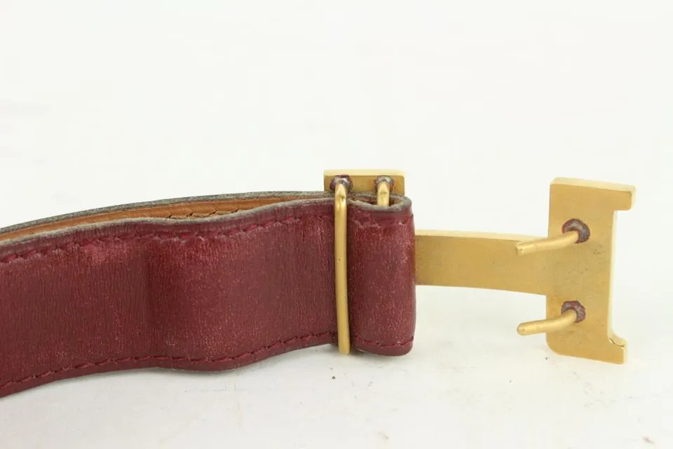 Hermès Burgundy x Gold Reversible 24mm Constance H Logo Belt Kit 1014h12
