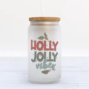 Holly Jolly Vibes Christmas Frosted Glass Can Tumbler