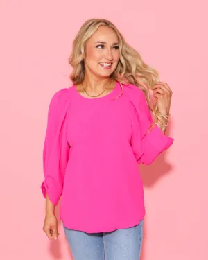 Hot Pink Tucked Sleeve Top
