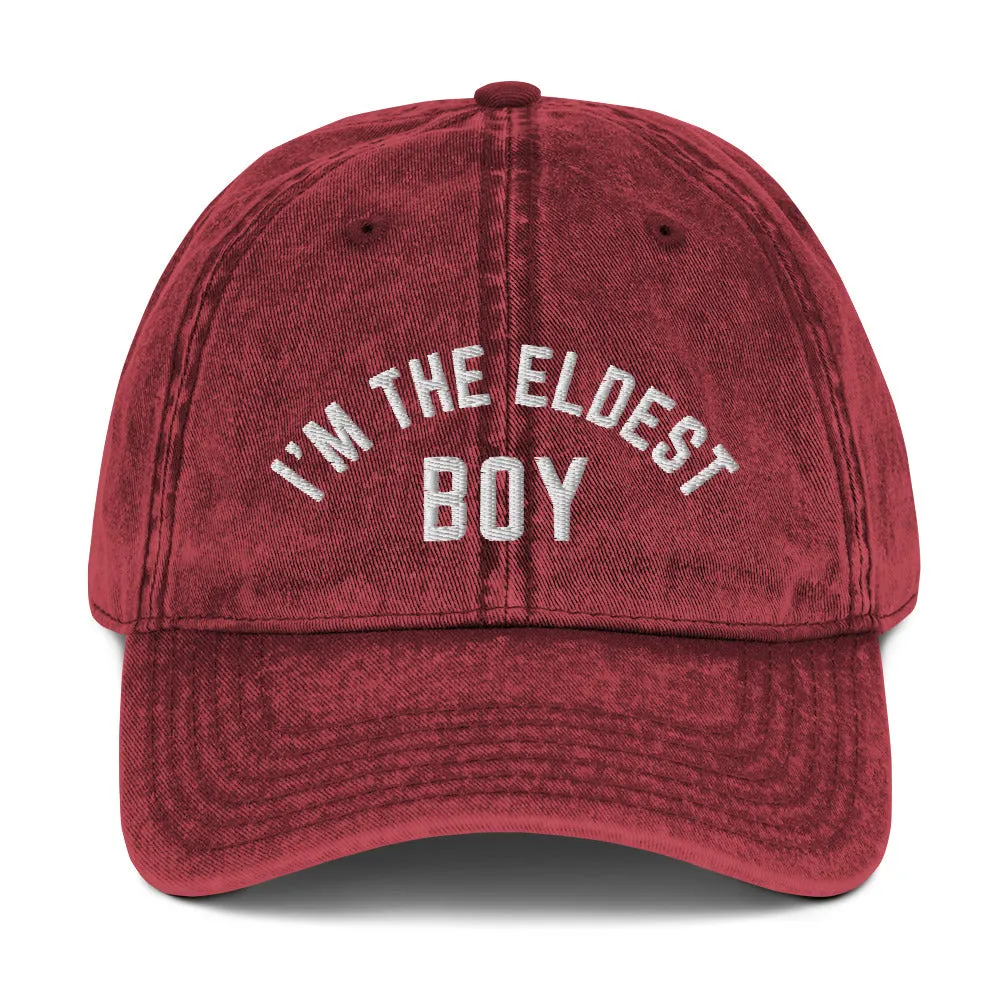 I Am the Eldest Boy Vintage Cotton Twill Cap, Funny Embroidered Hat