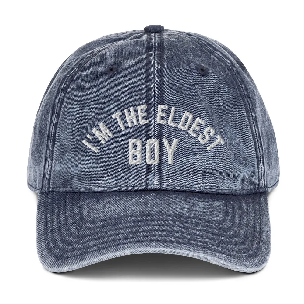 I Am the Eldest Boy Vintage Cotton Twill Cap, Funny Embroidered Hat