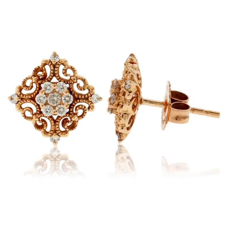 Intricate Filigree Diamond Post Style Earrings