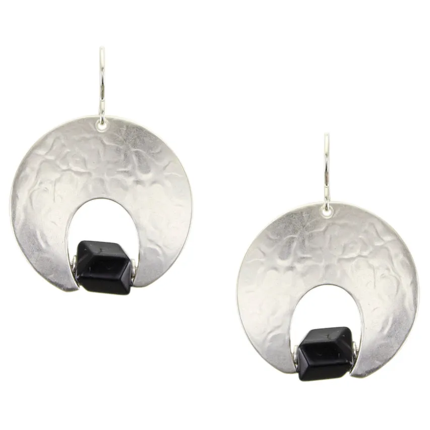 Inverted Crescent with Black Beads Wire Earrings