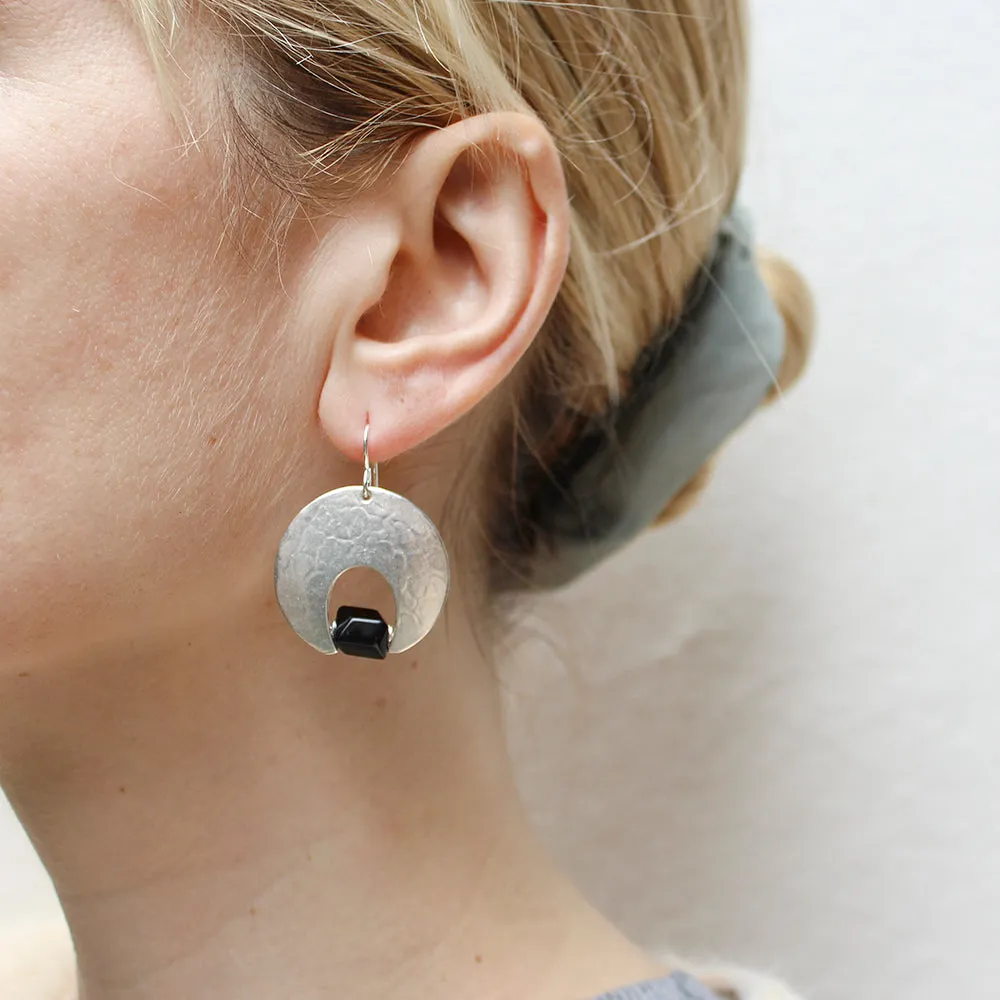 Inverted Crescent with Black Beads Wire Earrings