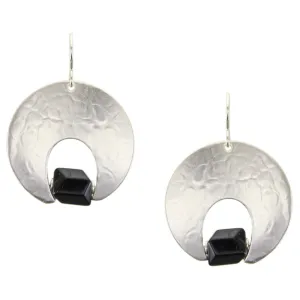 Inverted Crescent with Black Beads Wire Earrings