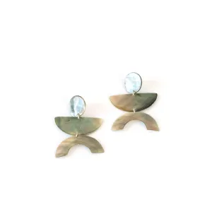 Iridescent Grey Long Geometric Earrings - Mother of Pearl Earrings