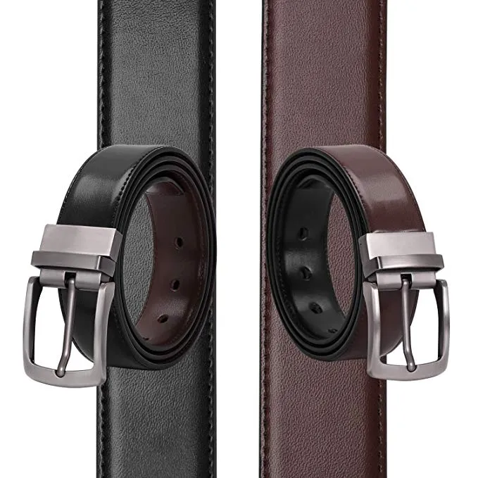 JASGOOD Men Fashion Leather Reversible Belt with Rotate Buckle for Pants Jeans  with Nice Gift Box