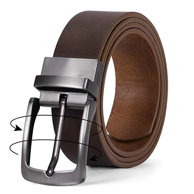 JASGOOD Men Fashion Leather Reversible Belt with Rotate Buckle for Pants Jeans  with Nice Gift Box