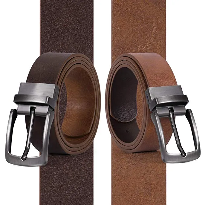 JASGOOD Men Fashion Leather Reversible Belt with Rotate Buckle for Pants Jeans  with Nice Gift Box