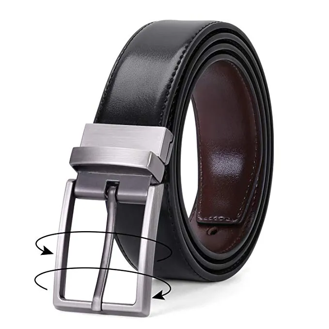 JASGOOD Men Fashion Leather Reversible Belt with Rotate Buckle for Pants Jeans  with Nice Gift Box