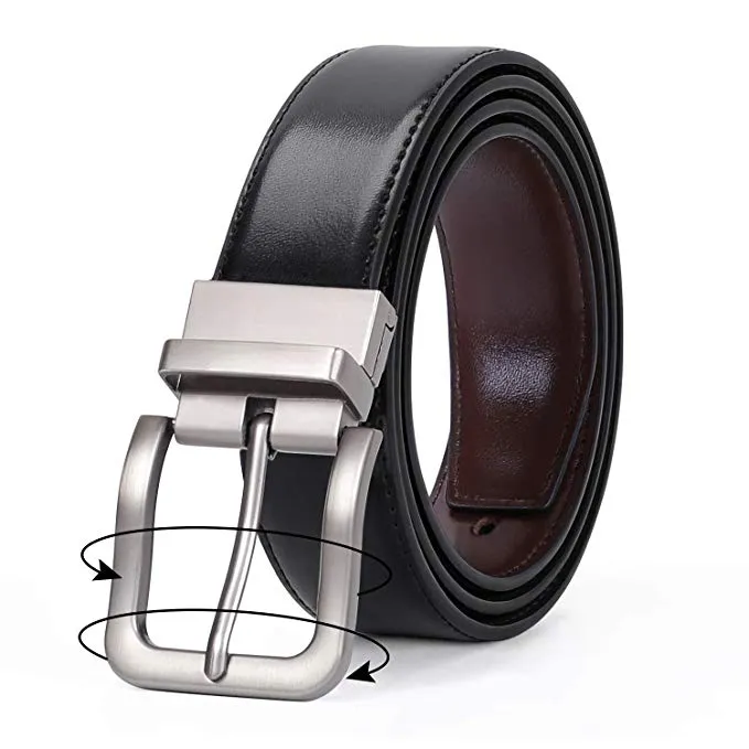 JASGOOD Men Fashion Leather Reversible Belt with Rotate Buckle for Pants Jeans  with Nice Gift Box