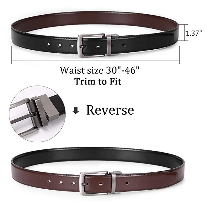 JASGOOD Men Fashion Leather Reversible Belt with Rotate Buckle for Pants Jeans  with Nice Gift Box