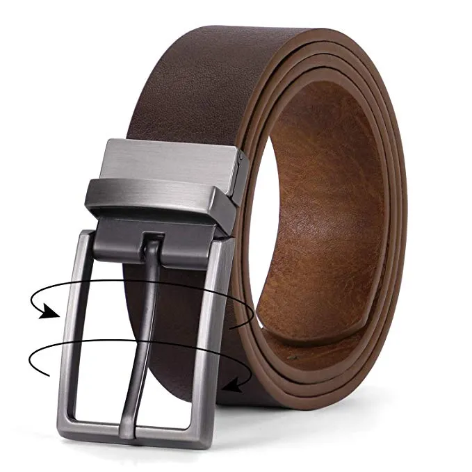 JASGOOD Men Fashion Leather Reversible Belt with Rotate Buckle for Pants Jeans  with Nice Gift Box