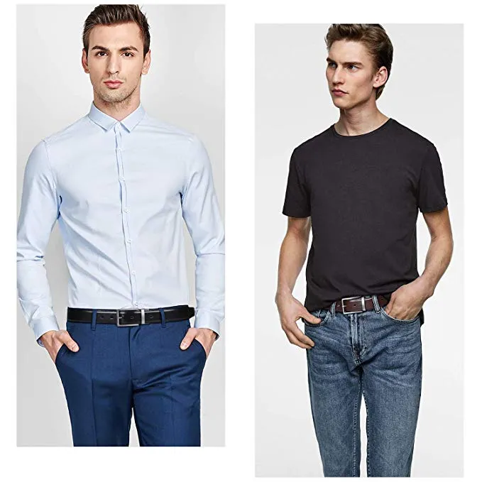 JASGOOD Men Fashion Leather Reversible Belt with Rotate Buckle for Pants Jeans  with Nice Gift Box