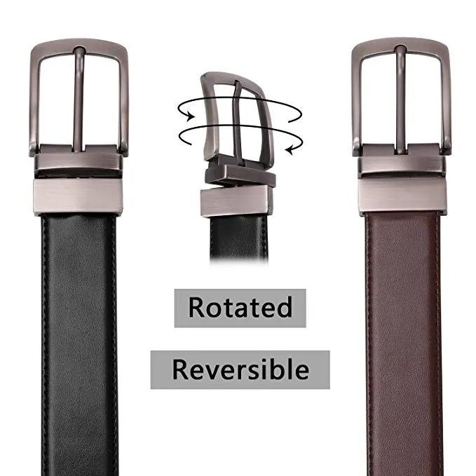 JASGOOD Men Fashion Leather Reversible Belt with Rotate Buckle for Pants Jeans  with Nice Gift Box