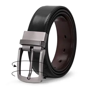 JASGOOD Men Fashion Leather Reversible Belt with Rotate Buckle for Pants Jeans  with Nice Gift Box