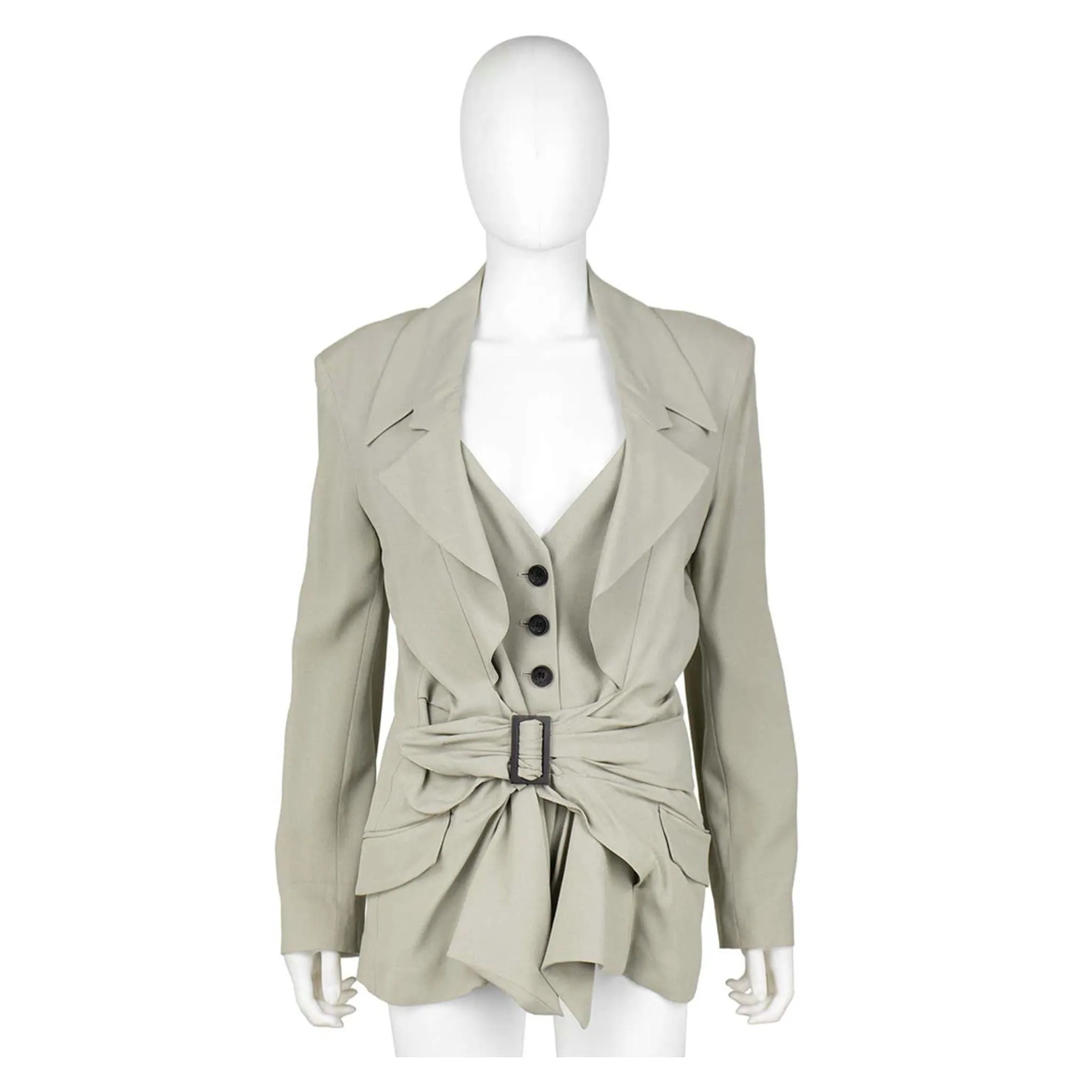 JOHN GALLIANO Beige Crepe Blazer with Brown Buckle
