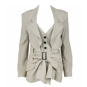 JOHN GALLIANO Beige Crepe Blazer with Brown Buckle