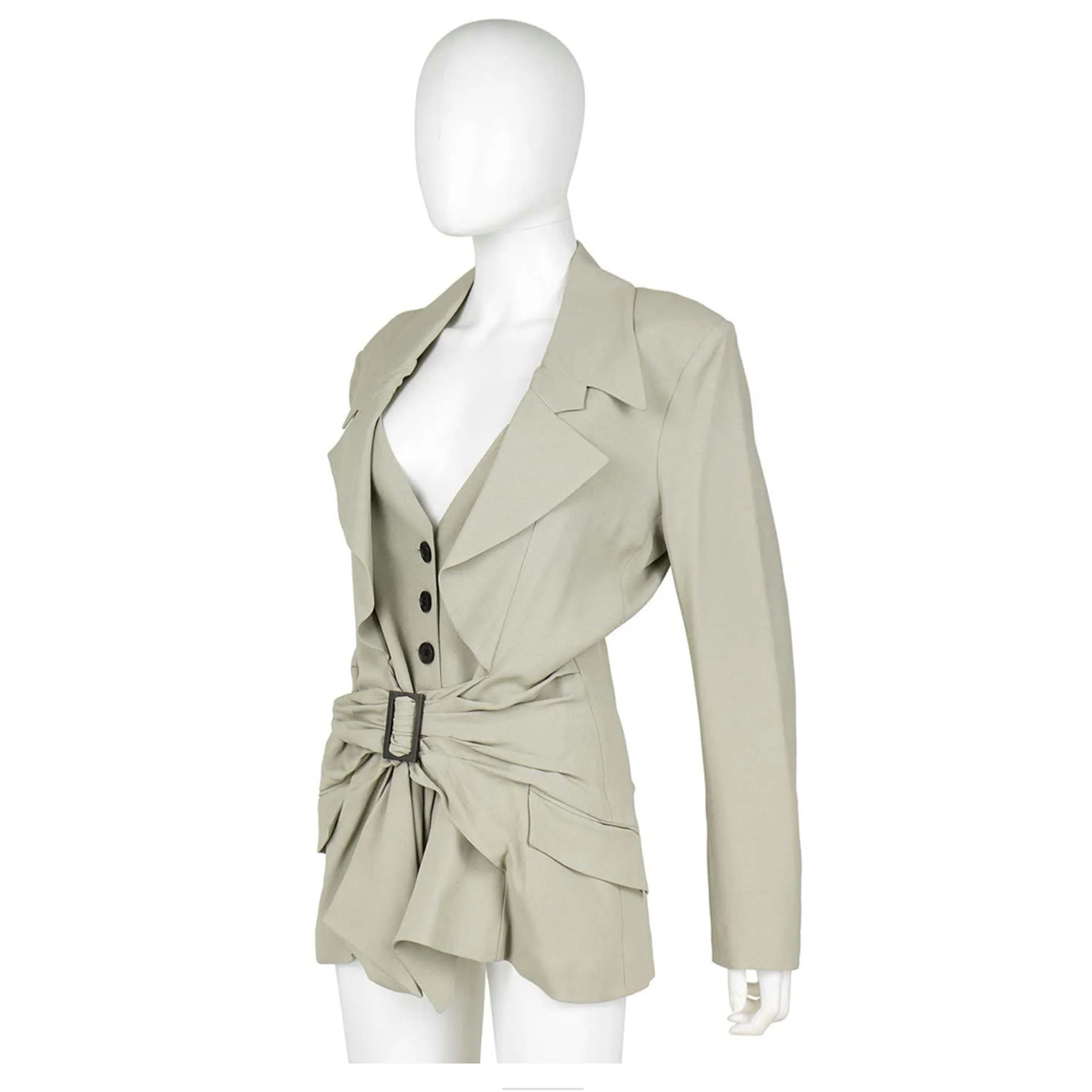 JOHN GALLIANO Beige Crepe Blazer with Brown Buckle