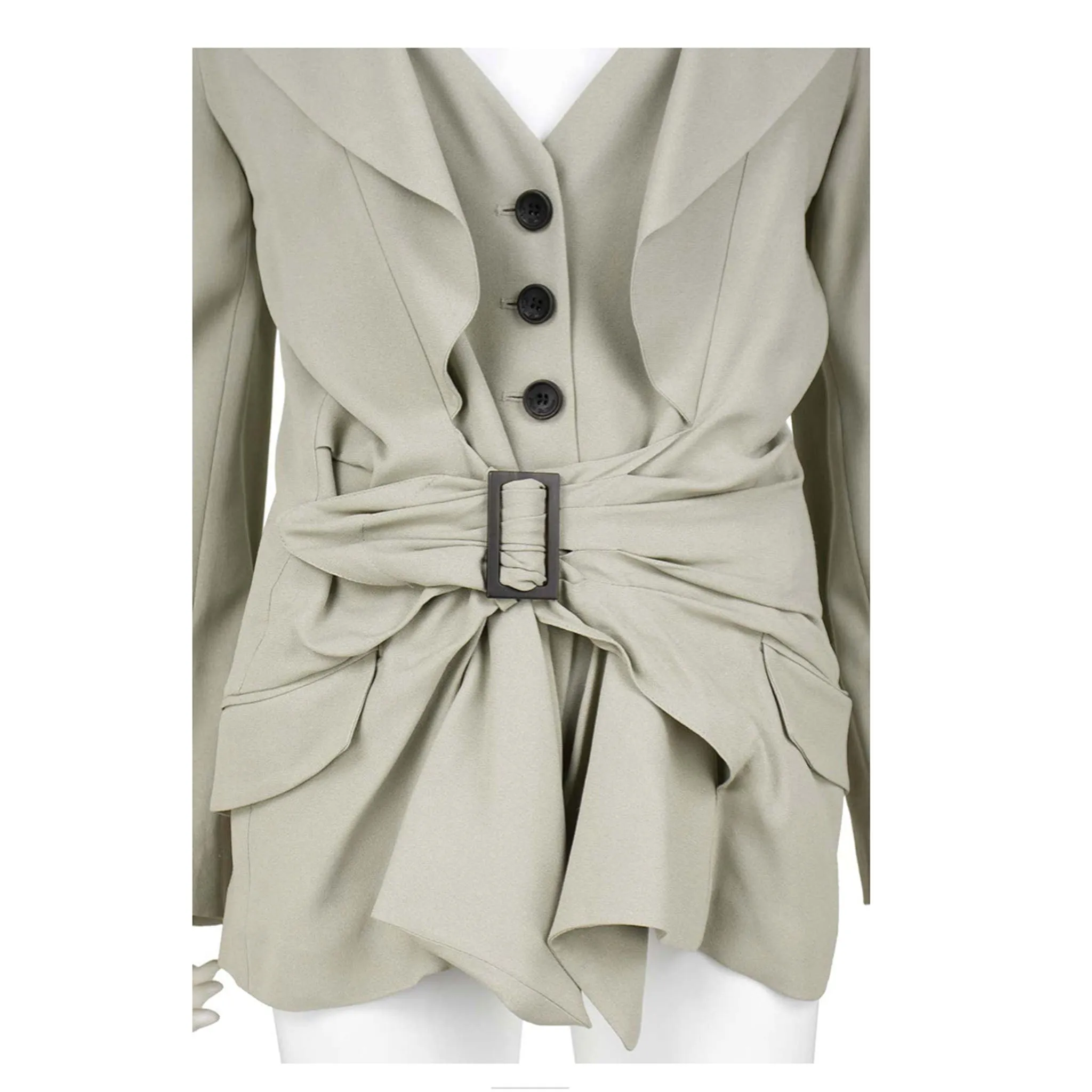JOHN GALLIANO Beige Crepe Blazer with Brown Buckle