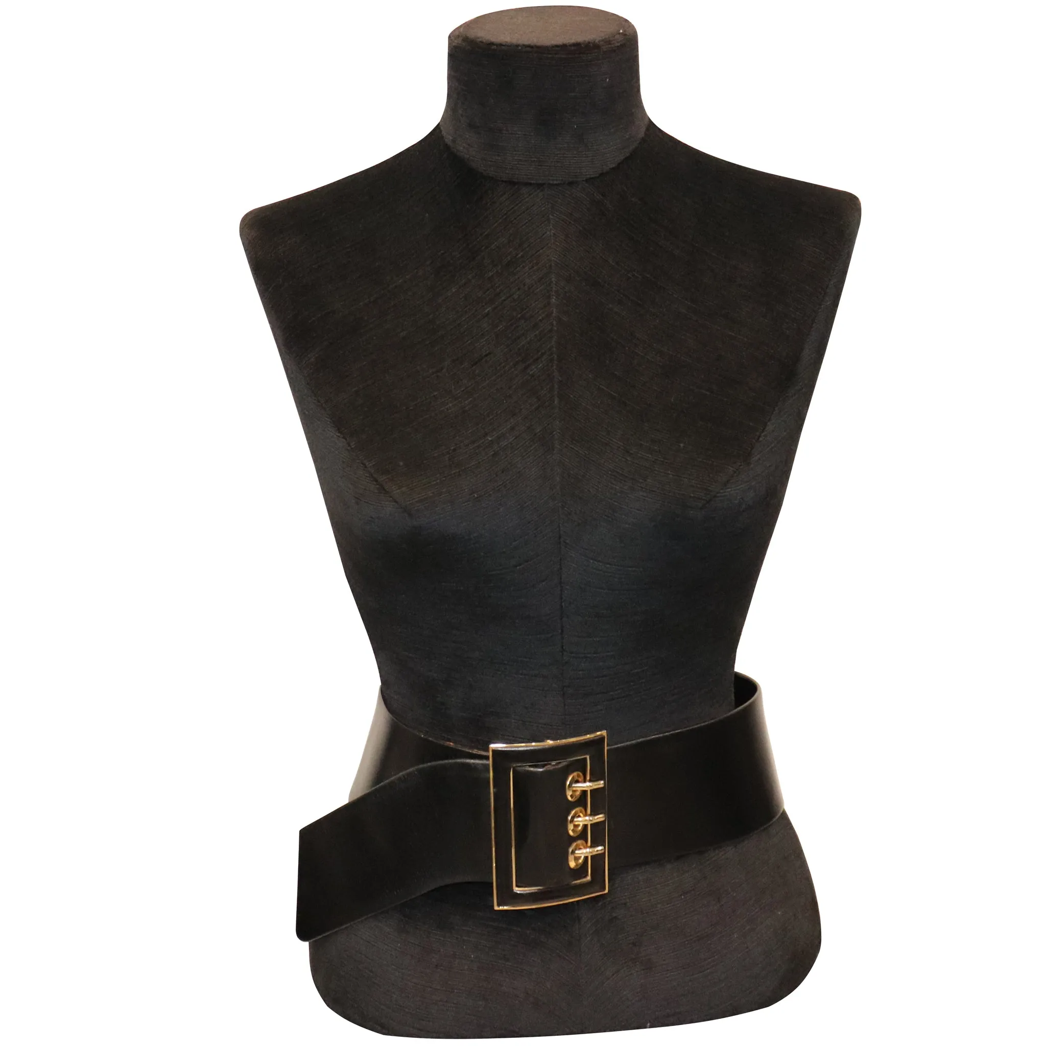 Judith Leiber Black Belt W/ Gold Rectangle Buckle