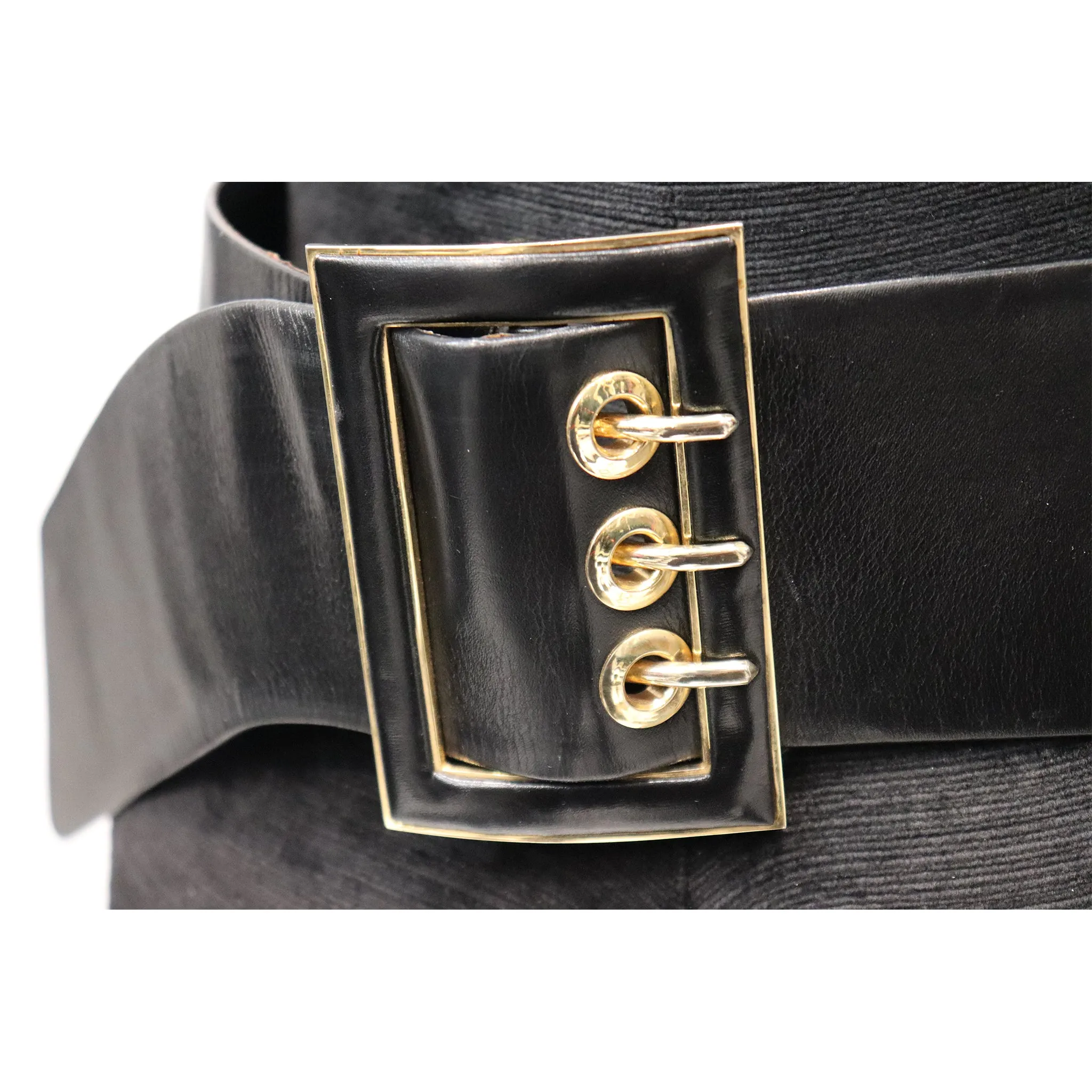 Judith Leiber Black Belt W/ Gold Rectangle Buckle