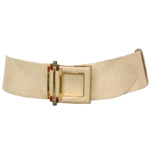 Judith Leiber Cream Belt W/ Signature Jewels On Gold Buckle