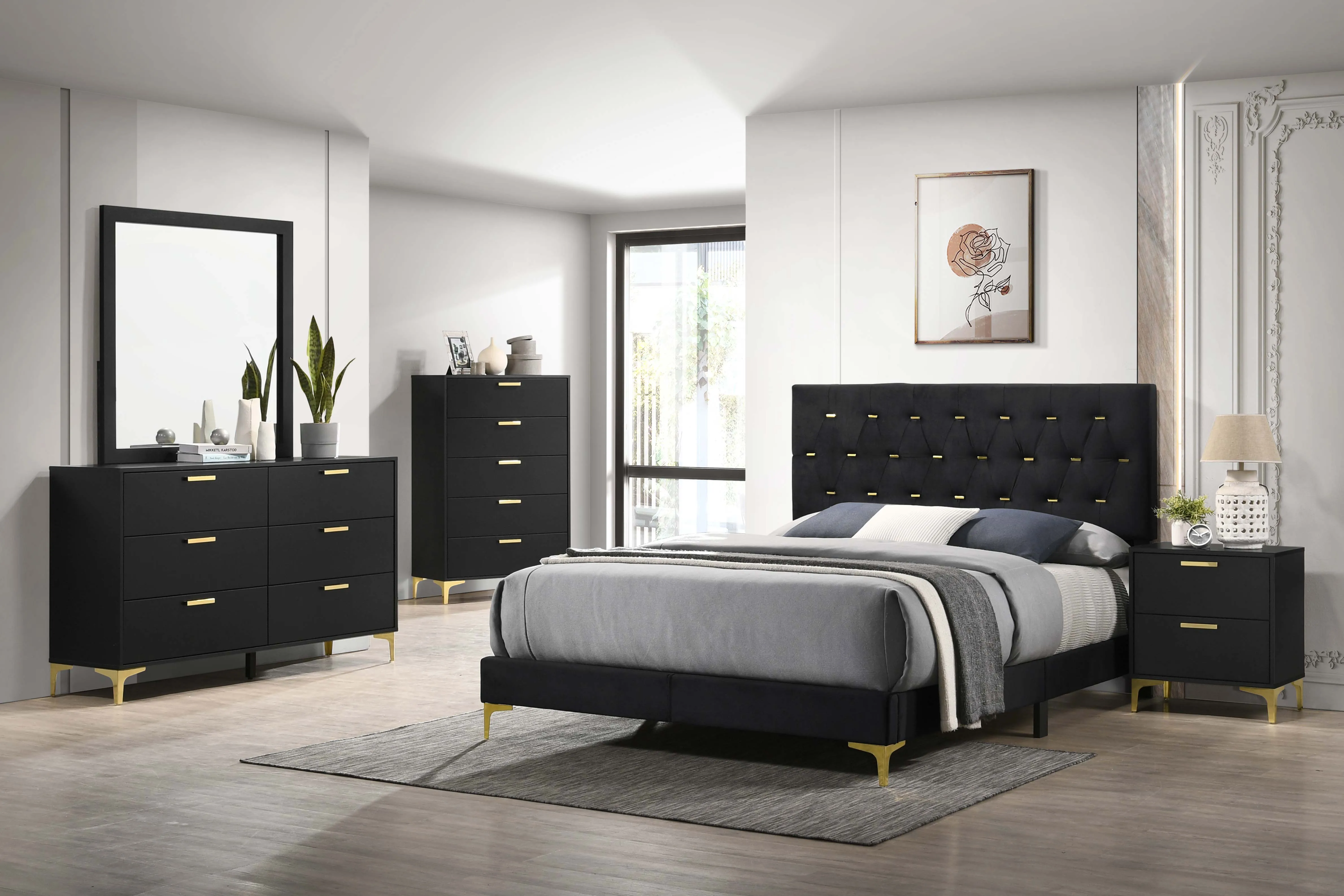 Kendall Upholstered Queen Panel Bed Black
