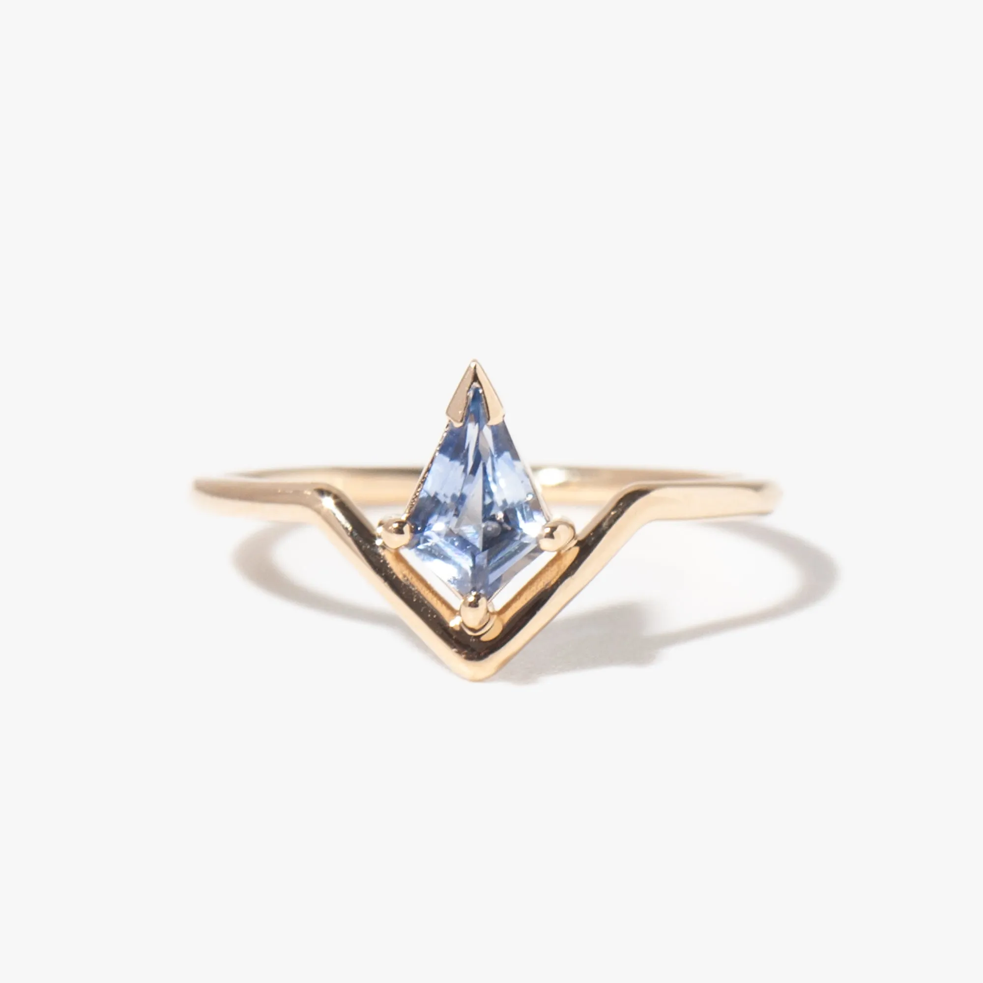 Kite Cut Blue Sapphire Nestled Ring