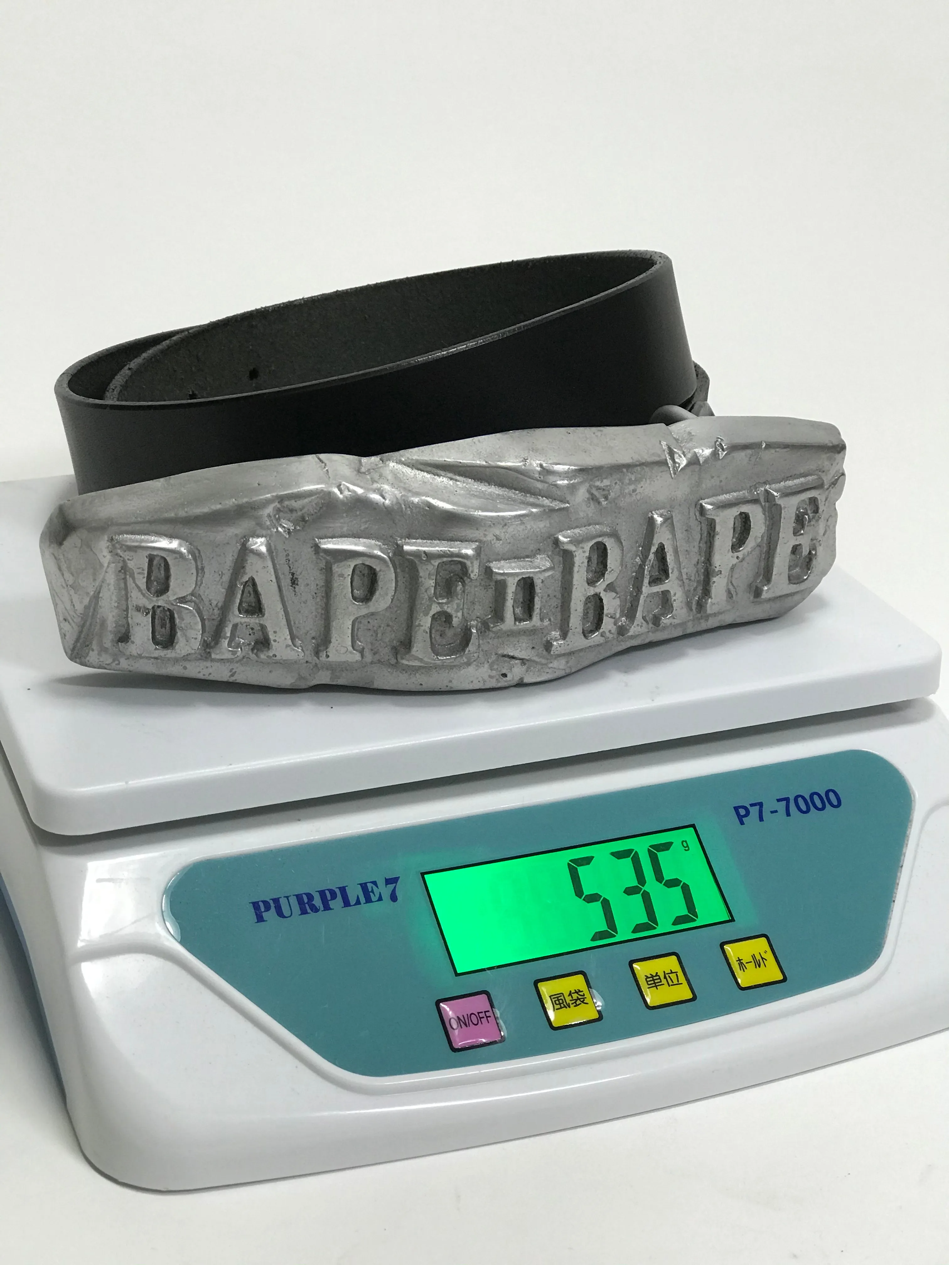 [L] A Bathing Ape Vintage Bape II Bape Solid Aluminum / Leather Belt