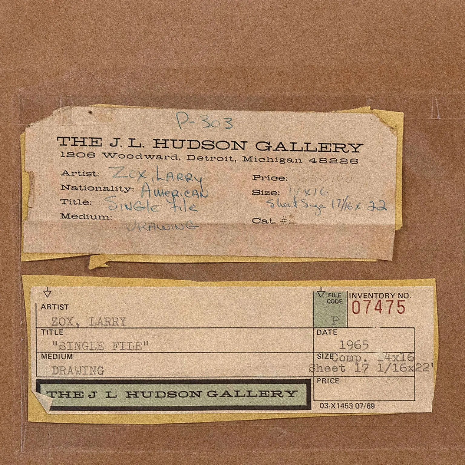 LARRY ZOX "SINGLE FILE" DRAWING, 1965