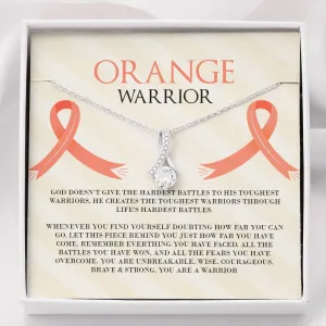 Leukemia Orange Warrior Ribbon Drop Pendant Necklace