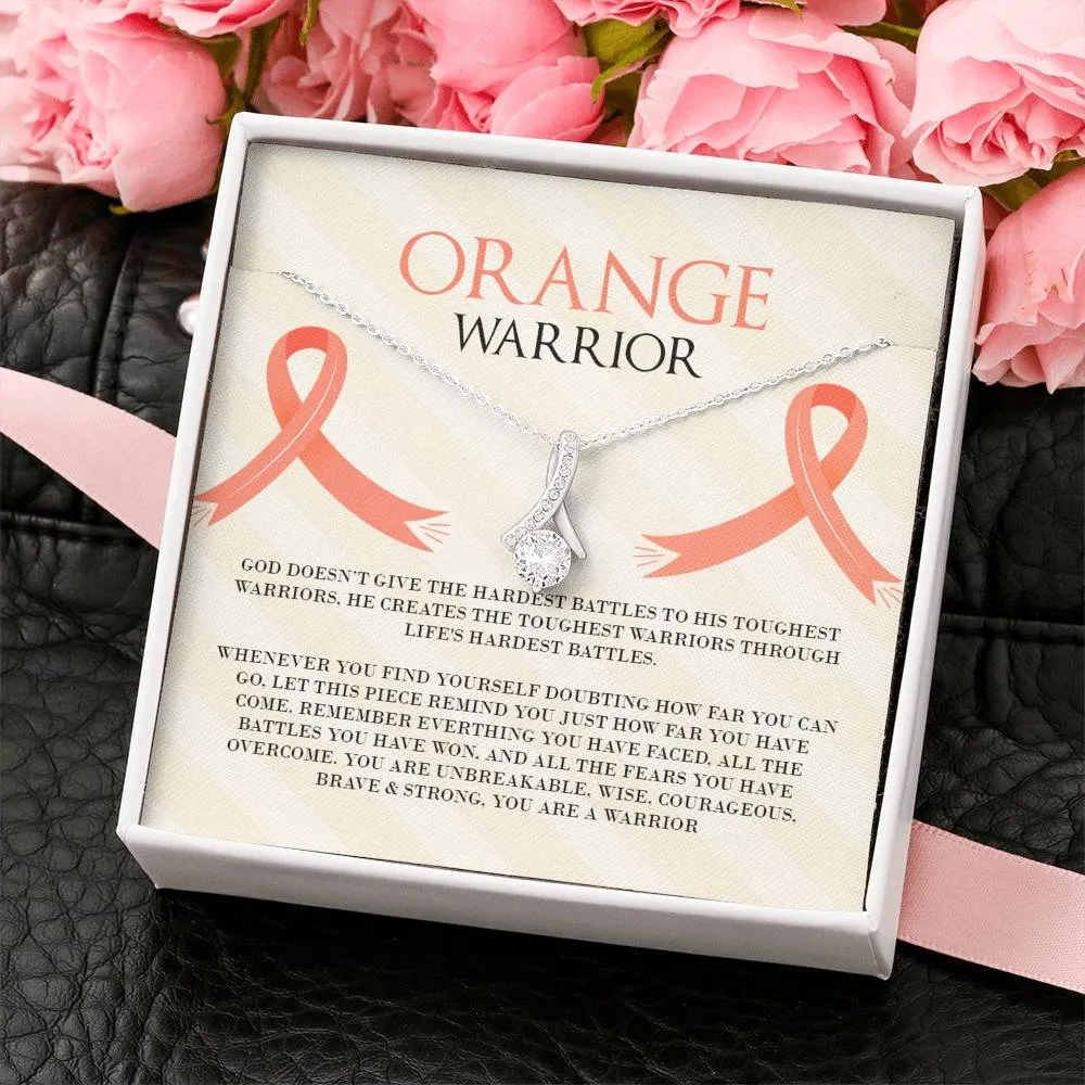 Leukemia Orange Warrior Ribbon Drop Pendant Necklace