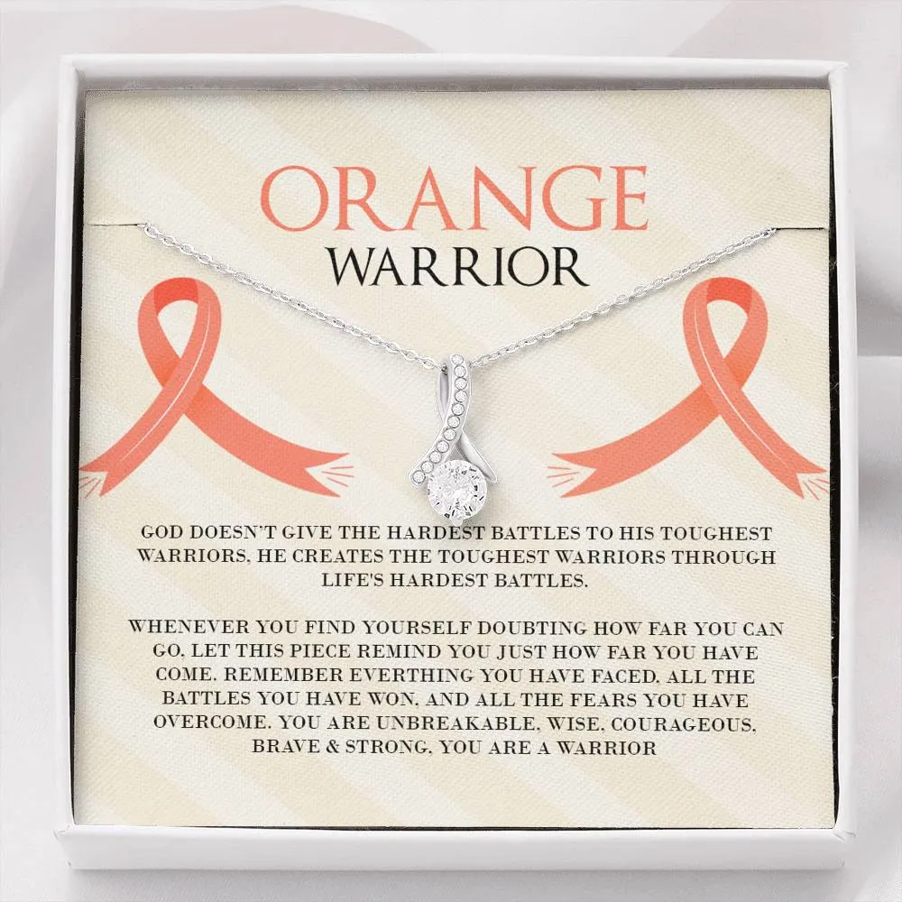 Leukemia Orange Warrior Ribbon Drop Pendant Necklace