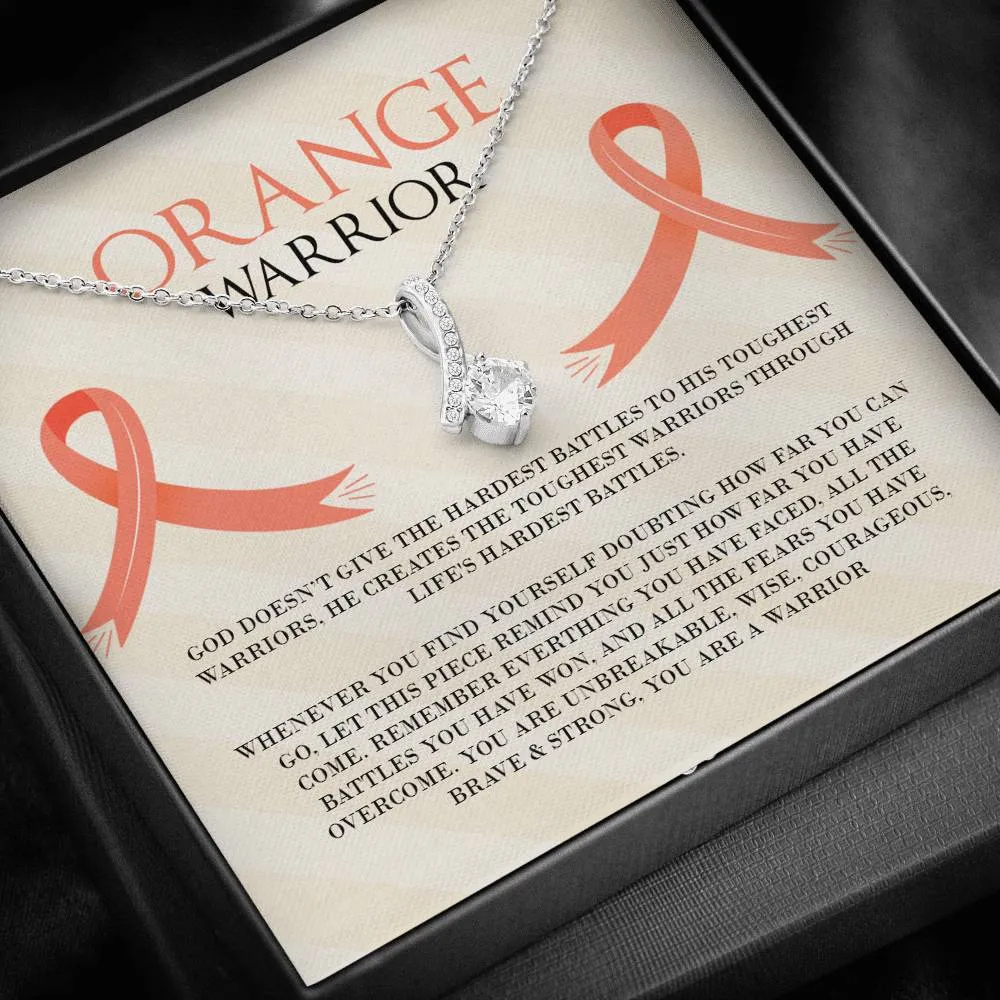 Leukemia Orange Warrior Ribbon Drop Pendant Necklace