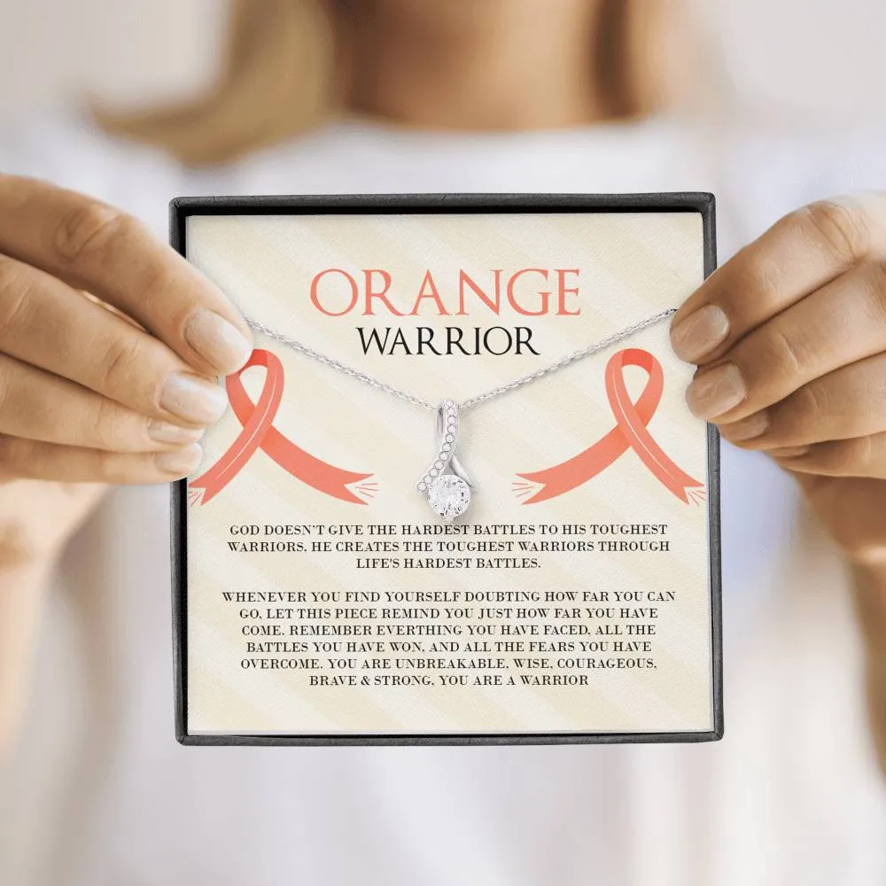 Leukemia Orange Warrior Ribbon Drop Pendant Necklace
