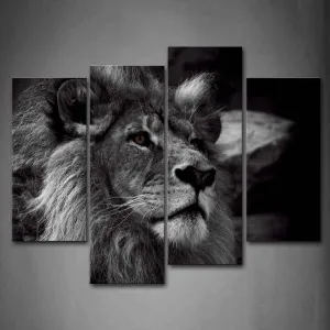 Lion Head Portrait Wall Art Painting Print On Canvas | 4 Panels Modern Animal Picture