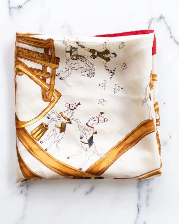 Longchamp Paris Circus Horse and Buckle Silk Scarf