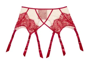 Maestra Suspender Belt - Red/Nude -