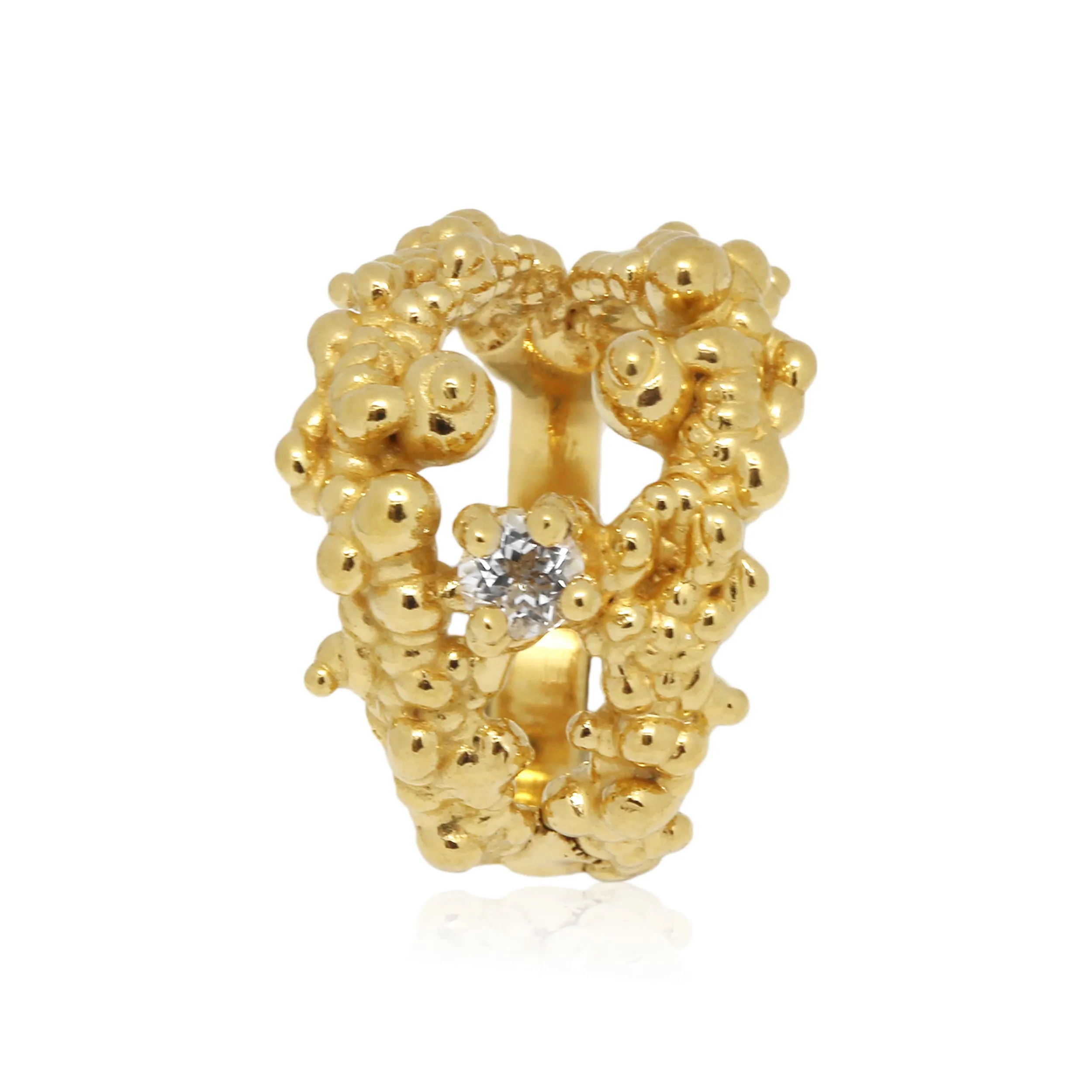 Mammatus Big Gold Ring with White Topaz