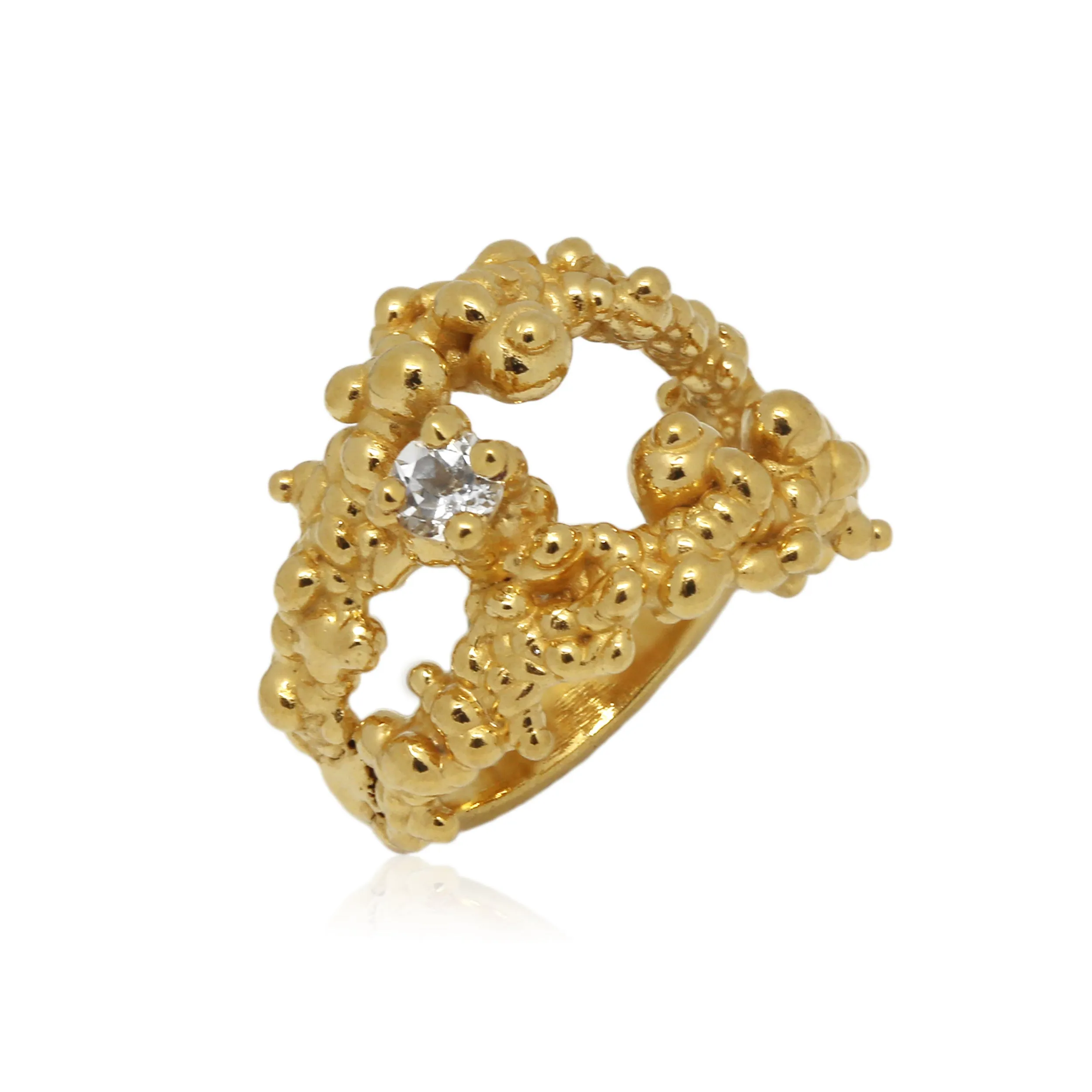 Mammatus Big Gold Ring with White Topaz