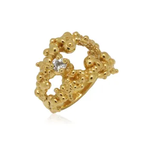 Mammatus Big Gold Ring with White Topaz