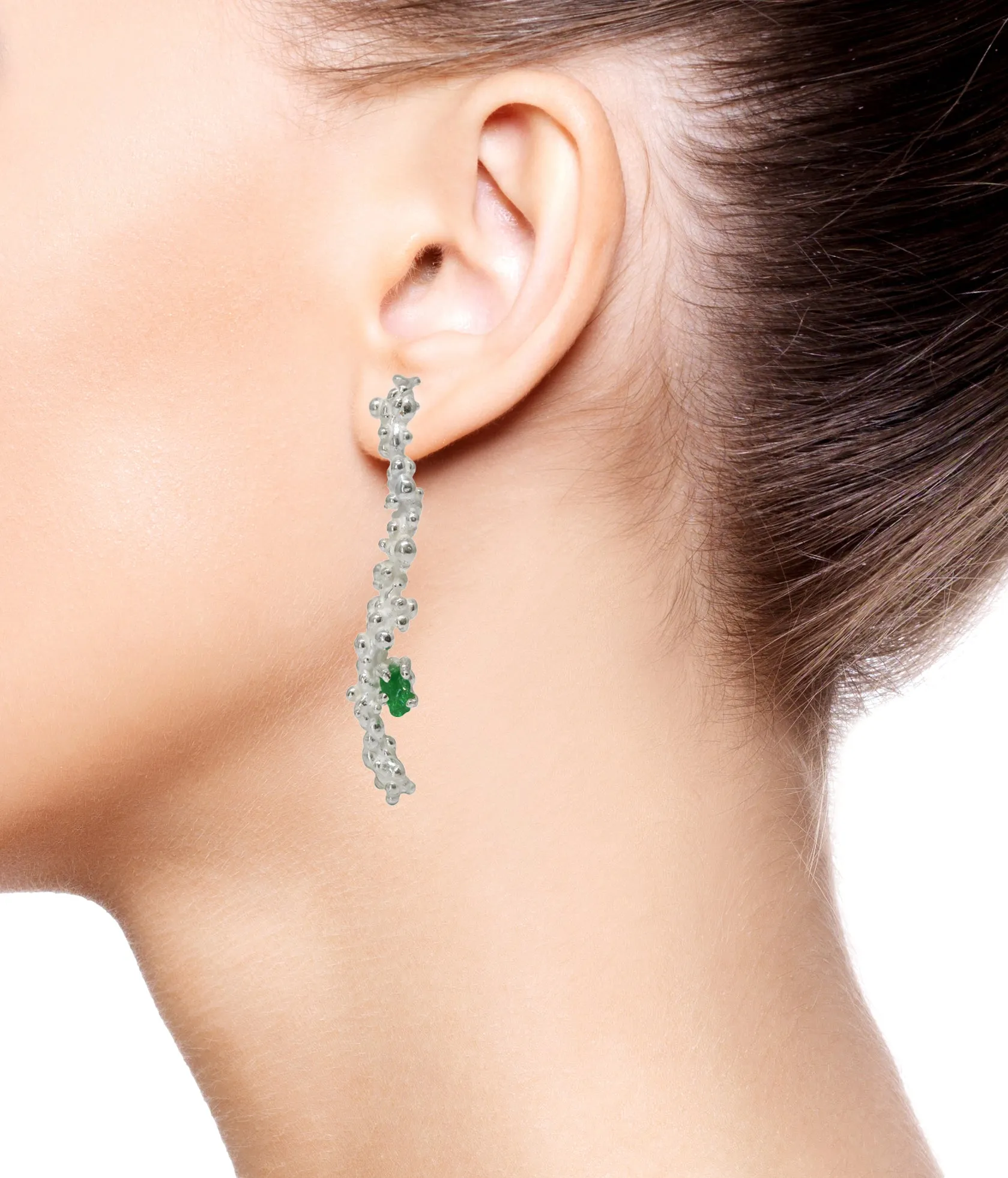 Mammatus Earrings Long Silver with Raw Tsavoryt
