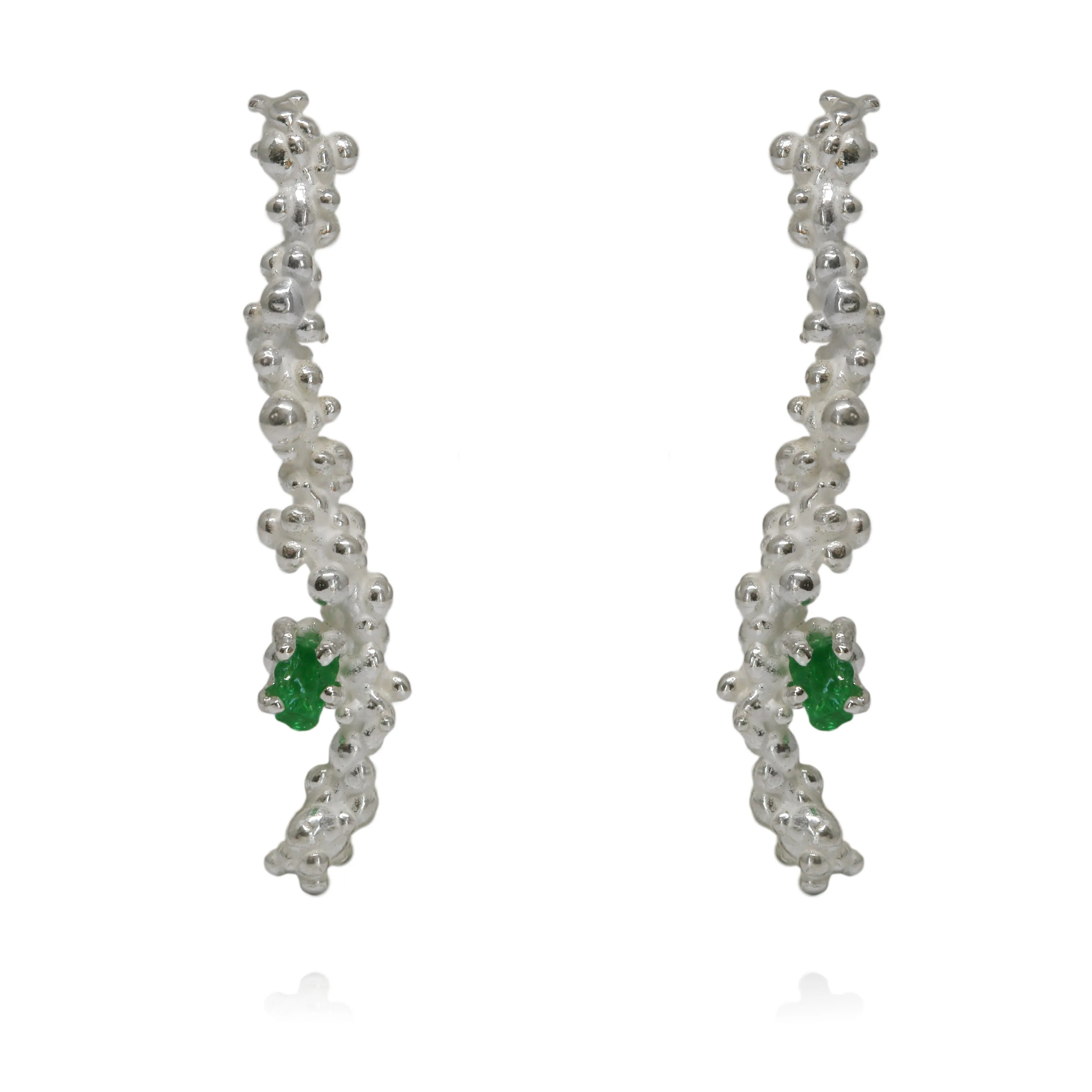 Mammatus Earrings Long Silver with Raw Tsavoryt