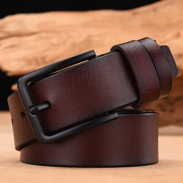 men  genuine cow leather  strap  vintage pin buckle male belt