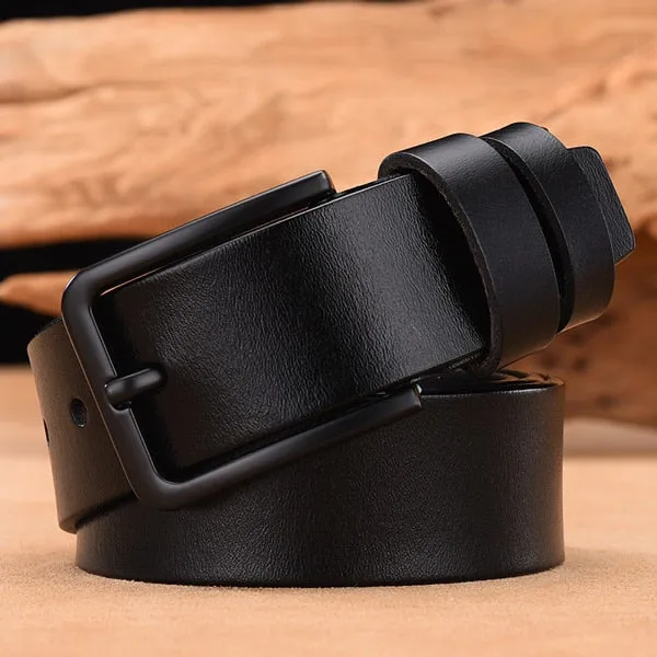 men  genuine cow leather  strap  vintage pin buckle male belt