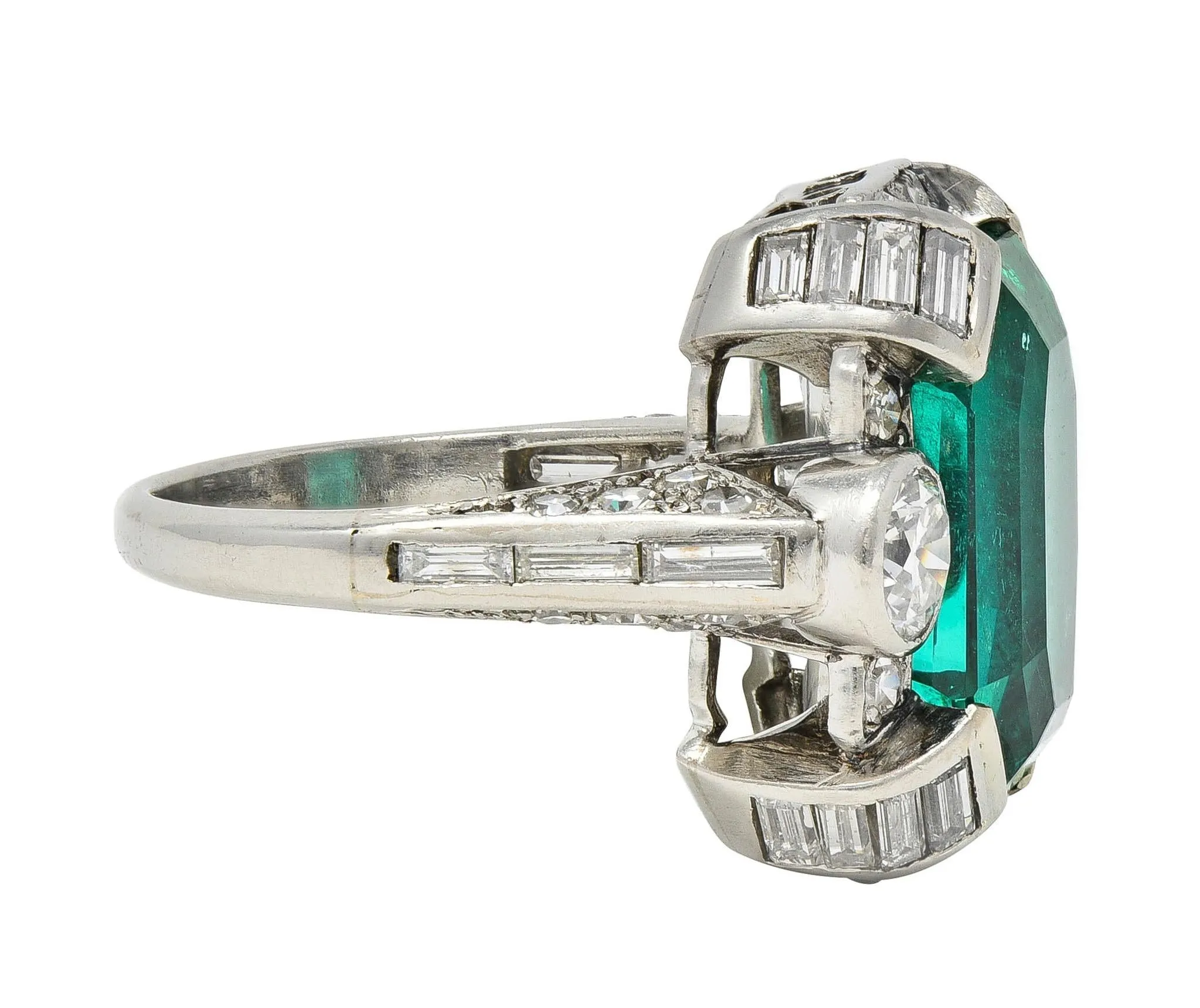 Mid-Century 9.90 CTW Colombian Emerald Diamond Platinum Vintage Cocktail Ring AGL
